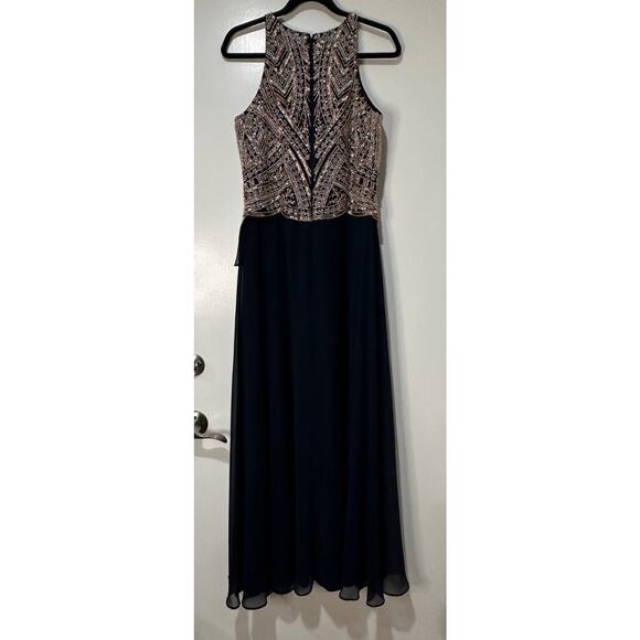 Betsy & Adam Women's Beaded Navy Gold Gown Size 10 Petite NWT Elegant Formal - Picture 11 of 16